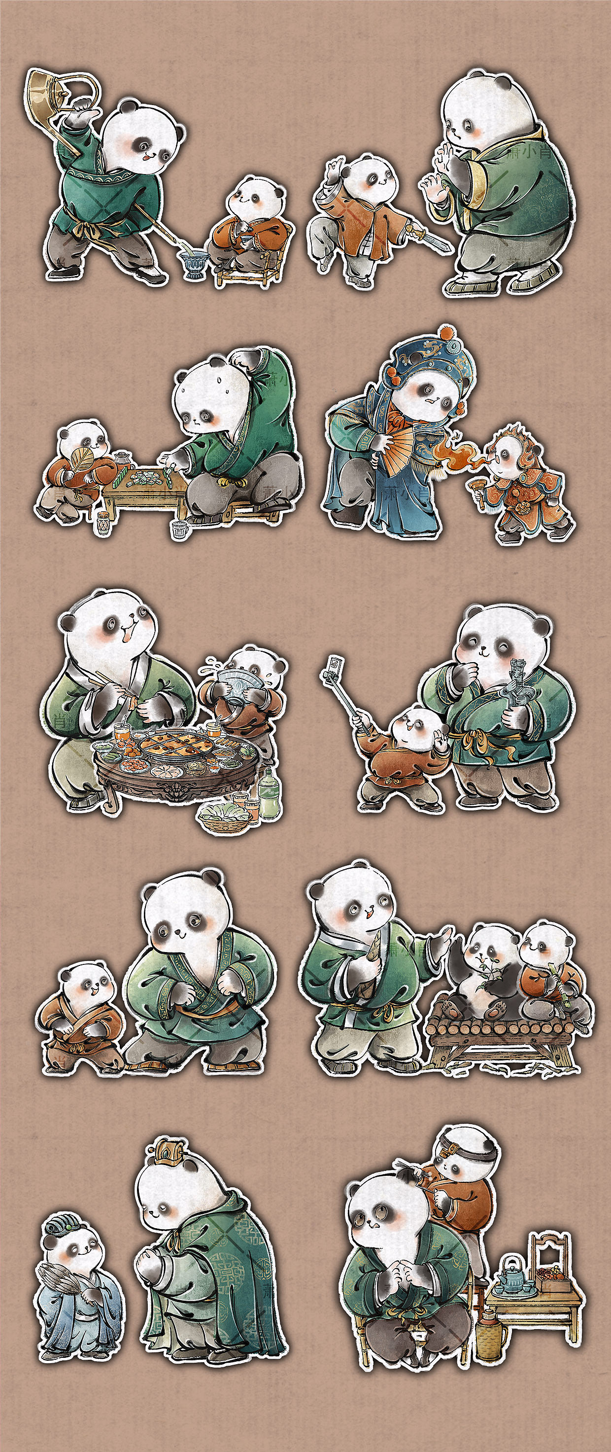 大小熊猫游成都｜水墨风插画（图ZMzgyNDA0Mzk2） - 商业插画 - 站酷设计师画插画的萧小肖原创素材 - 站酷ZCOOL