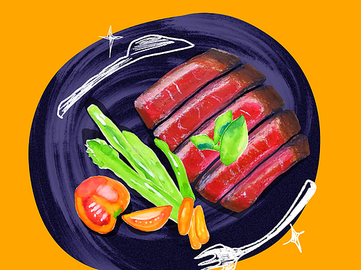 食物插画--牛排