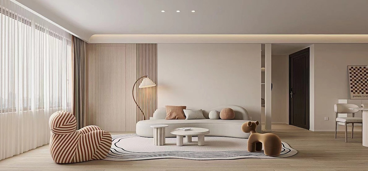 现代奶油风大平层，营造出细腻、温柔的惬意氛围