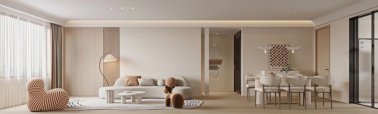 现代奶油风大平层，营造出细腻、温柔的惬意氛围