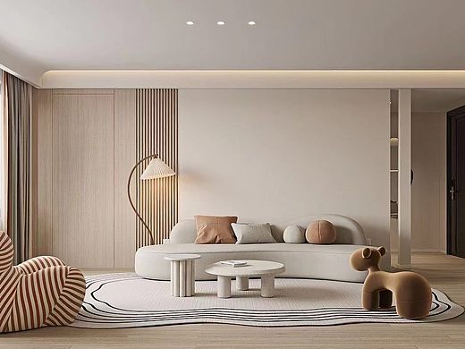 现代奶油风大平层,营造出细腻、温柔的惬意氛围