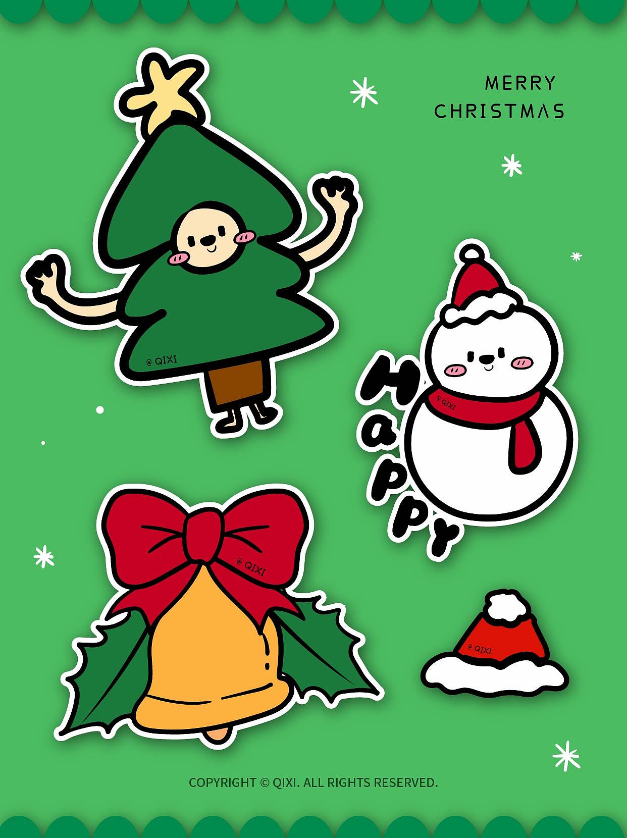 《圣誕狂想曲》手繪涂鴉插畫風(fēng)格可愛卡通靜態(tài)貼紙（圖ZMzgyNDk4MjM2） - 商業(yè)插畫 - 站酷設(shè)計師奇兮原創(chuàng)素材 - 站酷ZCOOL