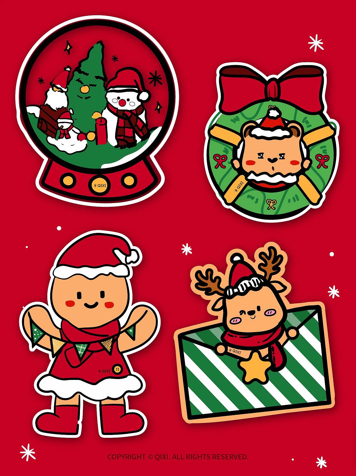 《圣誕狂想曲》手繪涂鴉插畫風(fēng)格可愛卡通靜態(tài)貼紙（圖ZMzgyNDk4MjQw） - 商業(yè)插畫 - 站酷設(shè)計師奇兮原創(chuàng)素材 - 站酷ZCOOL