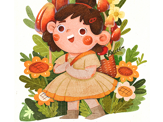 采蘑菇的小姑娘 Procreate练习（个人主页-ZNzEwMjM5OTY=） - 商业插画 - 站酷设计师小小木偶7620原创素材 - 站酷ZCOOL