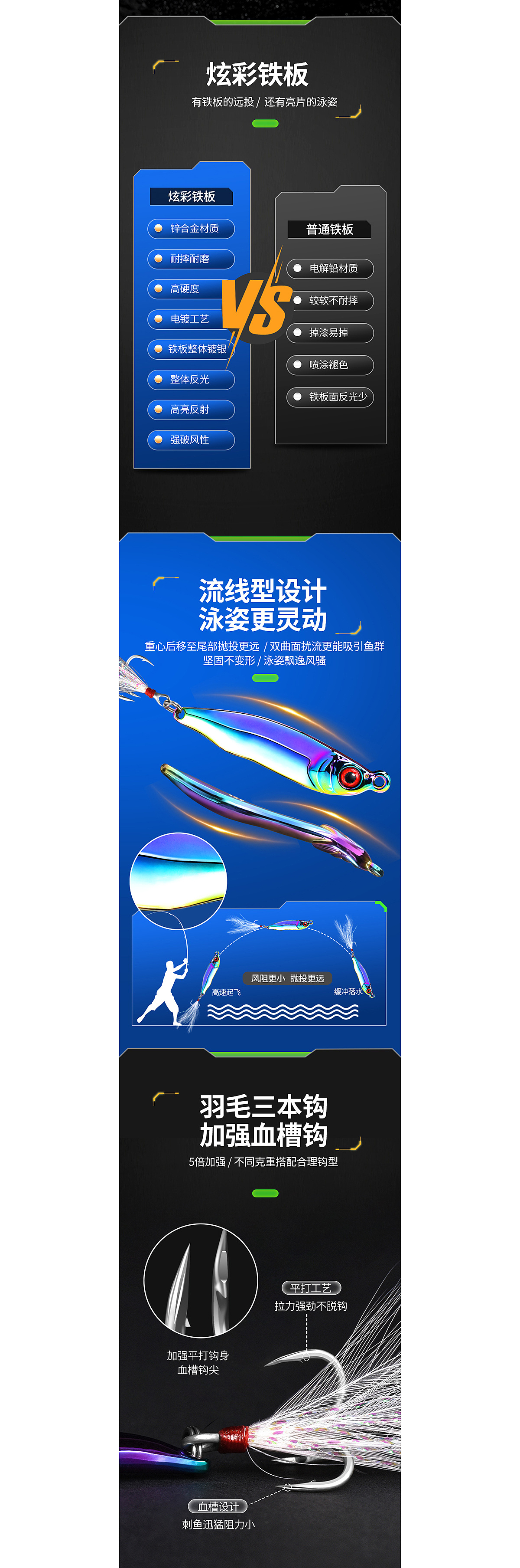 渔具用品-路亚炫彩双曲铁板详情页设计