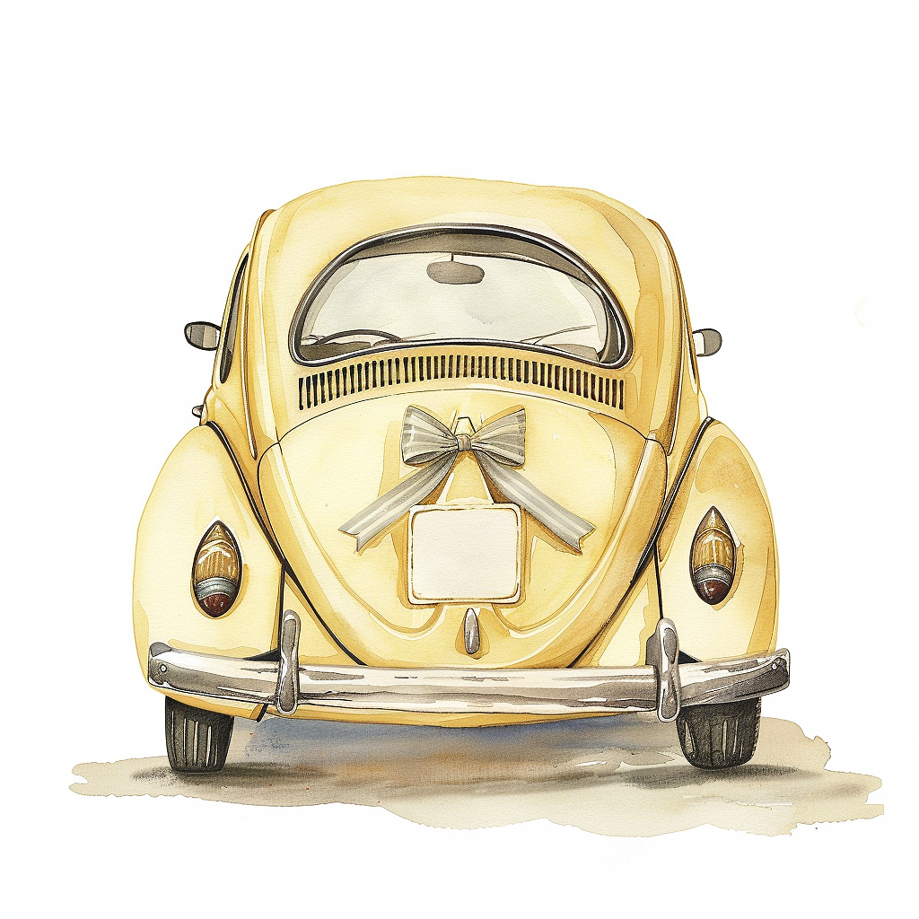 复古黄色蝴蝶结汽车插画素材