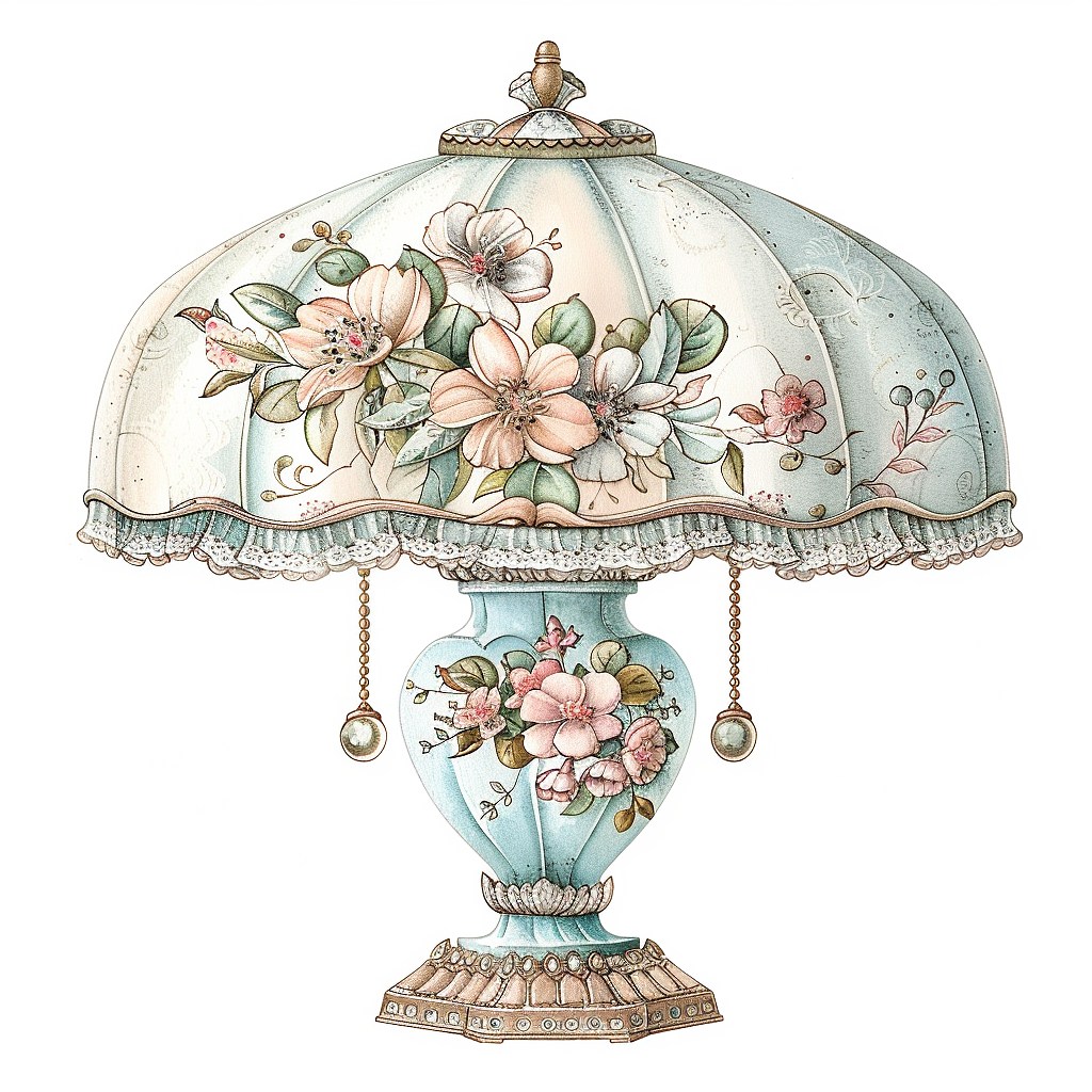 复古蓝色蝴蝶结台灯插画素材