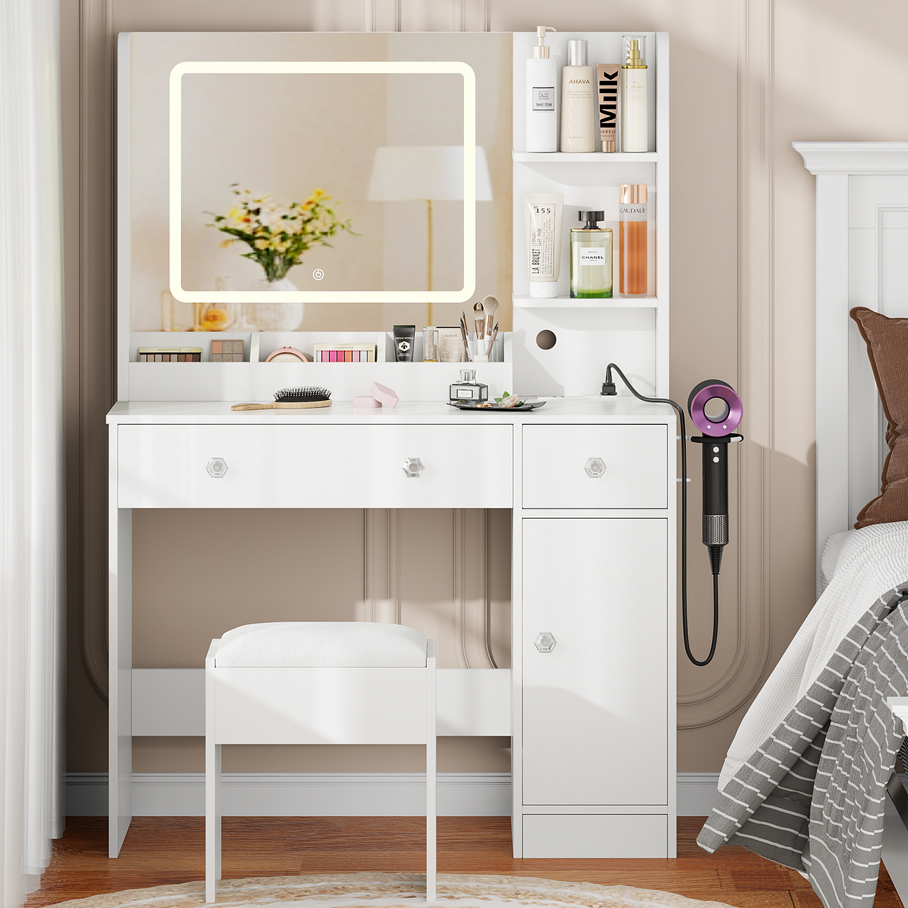 亚马逊产品上架图，梳妆台产品，3D建模渲染