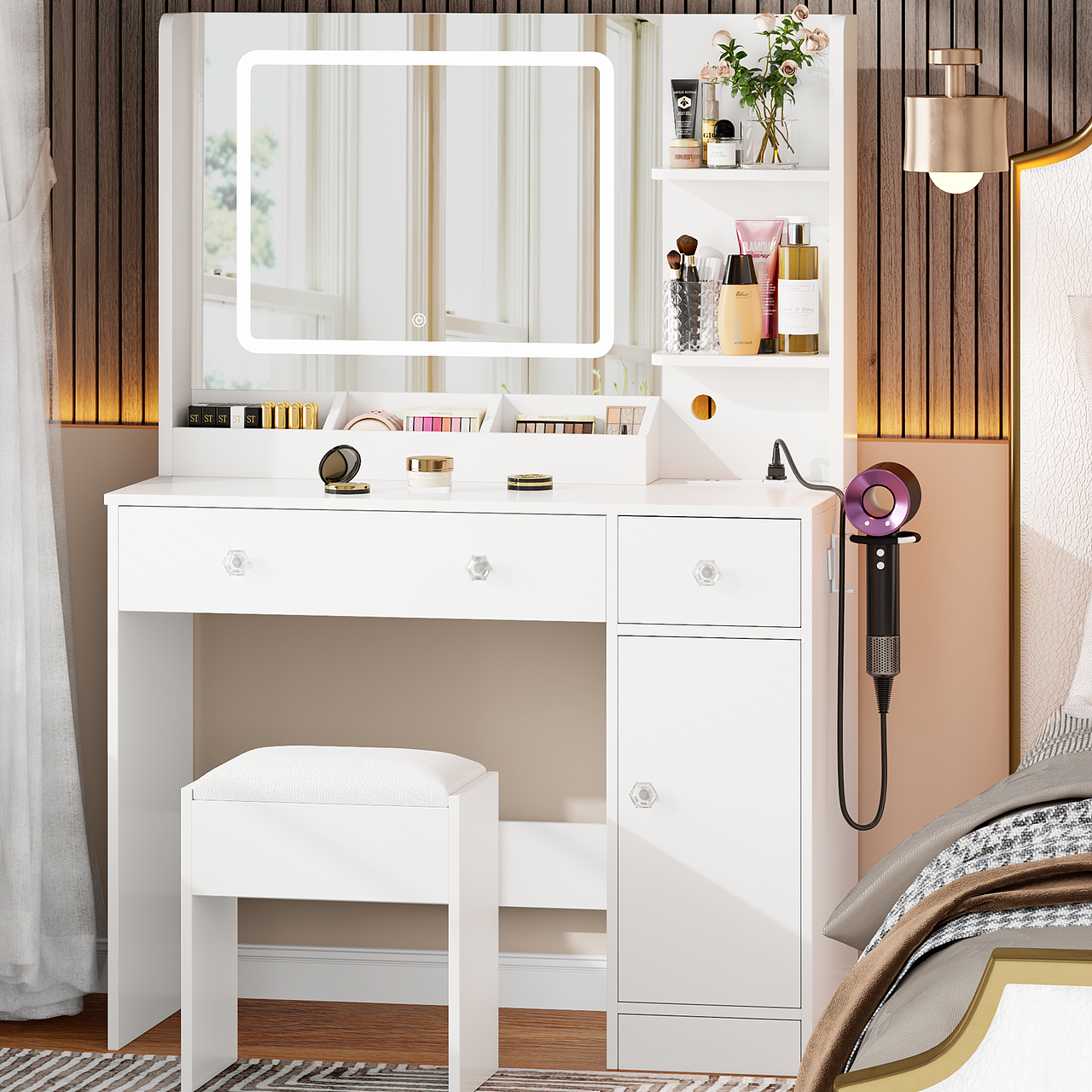 亚马逊产品上架图，梳妆台产品，3D建模渲染