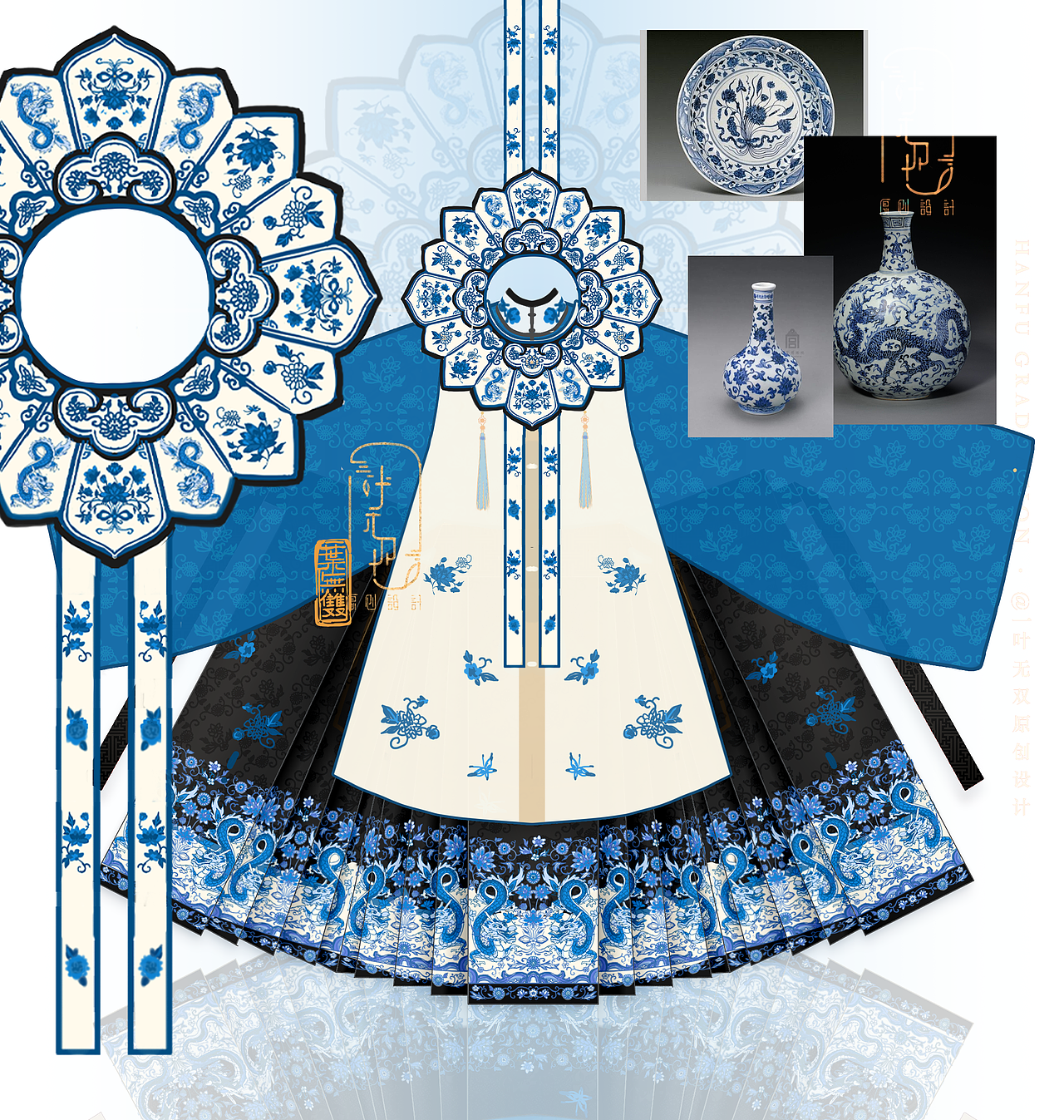 青花瓷文物拟人|汉服设计