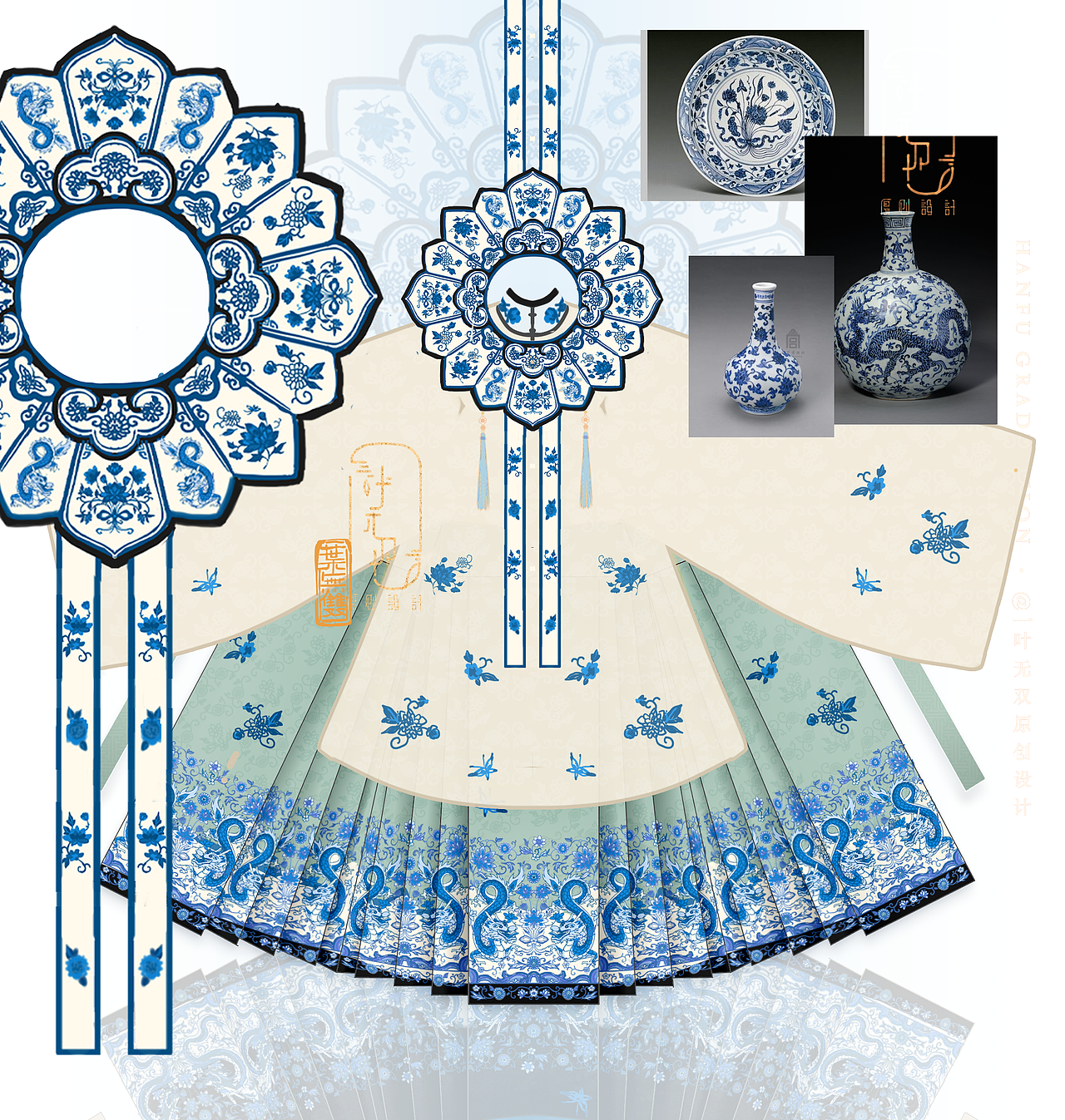 青花瓷文物拟人|汉服设计