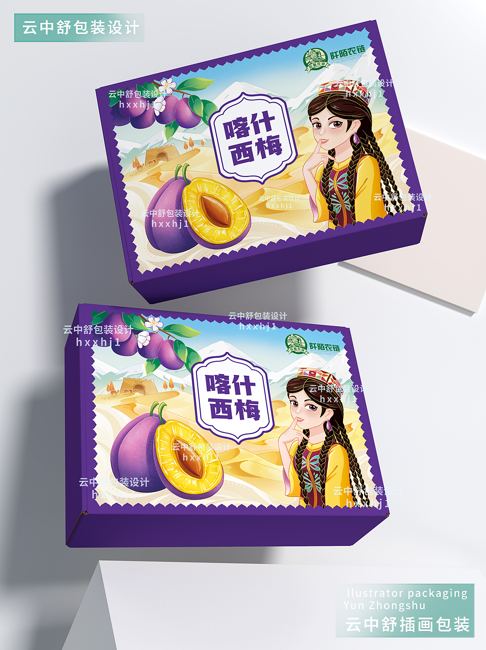 西梅插画包装水果礼盒插画系列水果包装设计