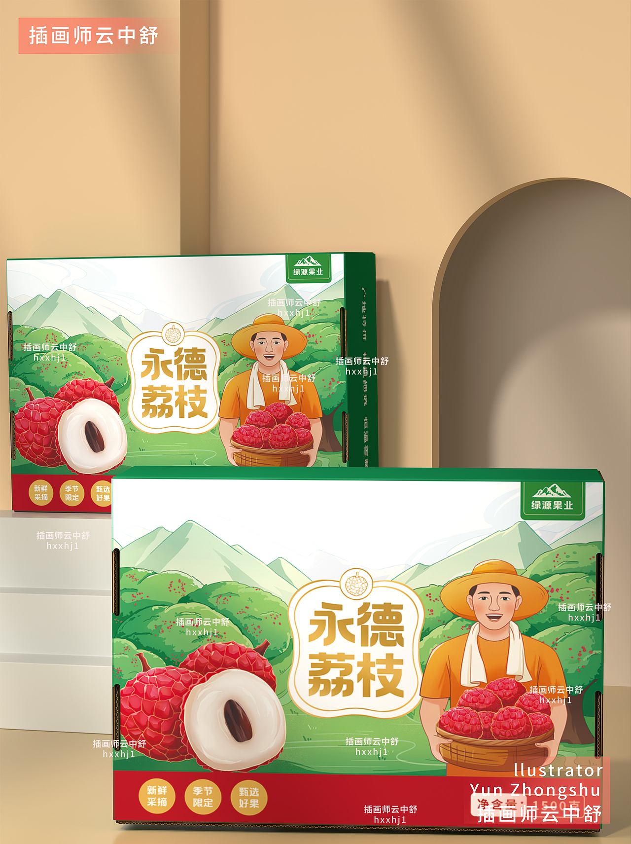 荔枝包装插画设计水果包装礼盒已商用