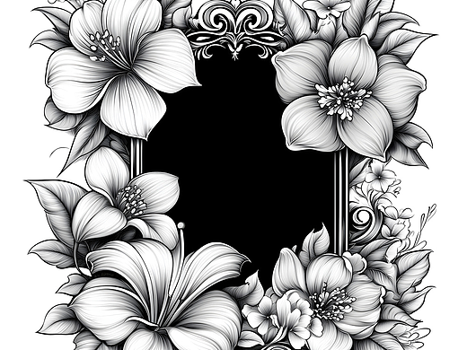 AI作品 黑白花卉边框相框