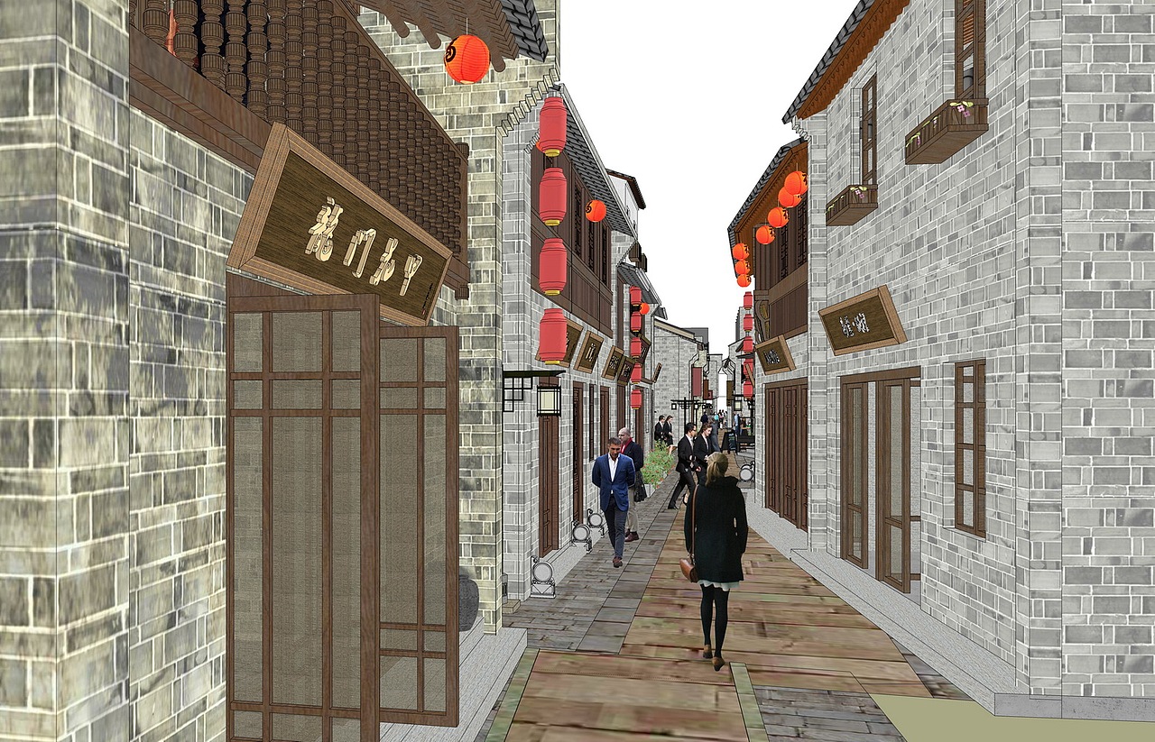 安徽祁门古镇商业街SU模型下载