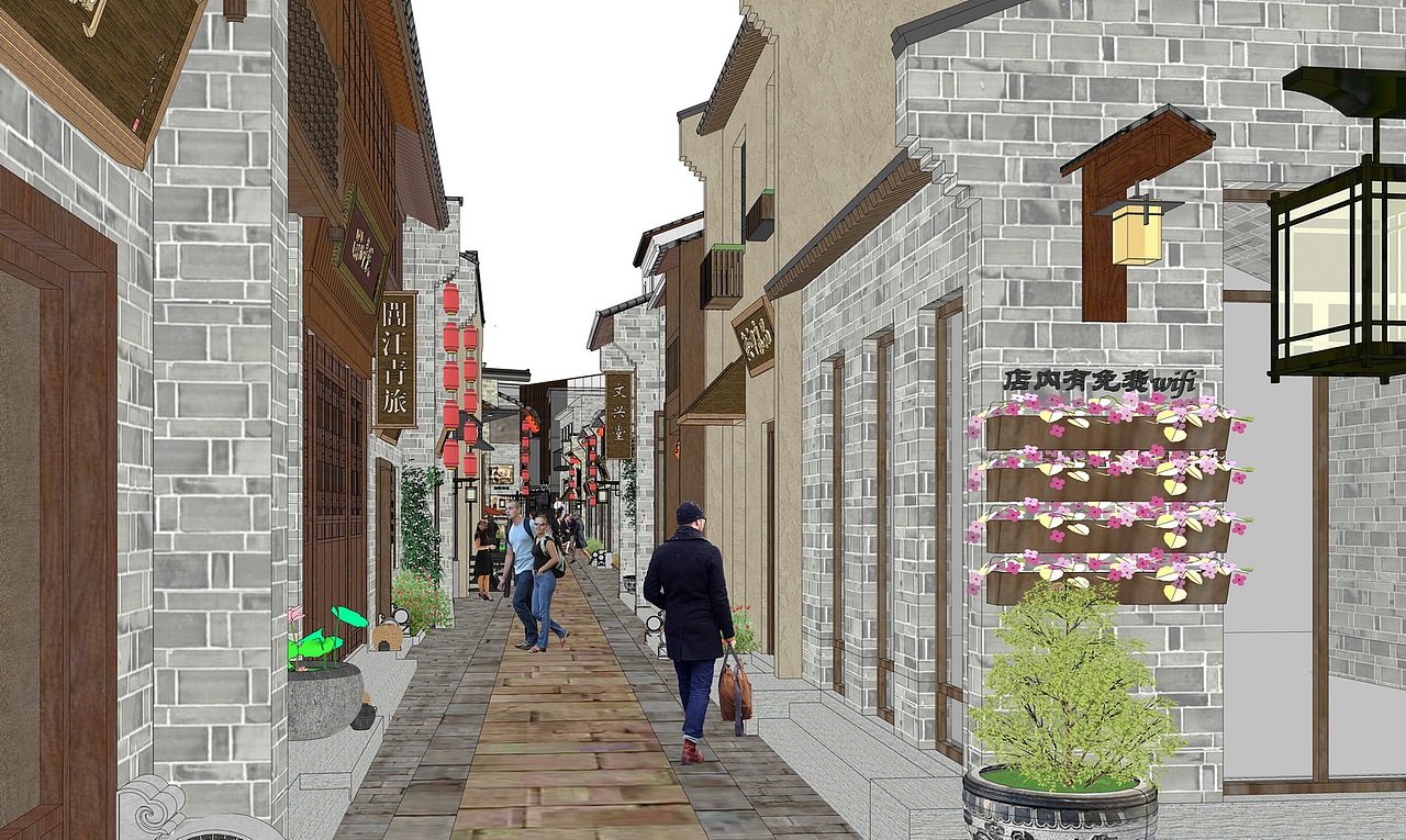 安徽祁门古镇商业街SU模型下载