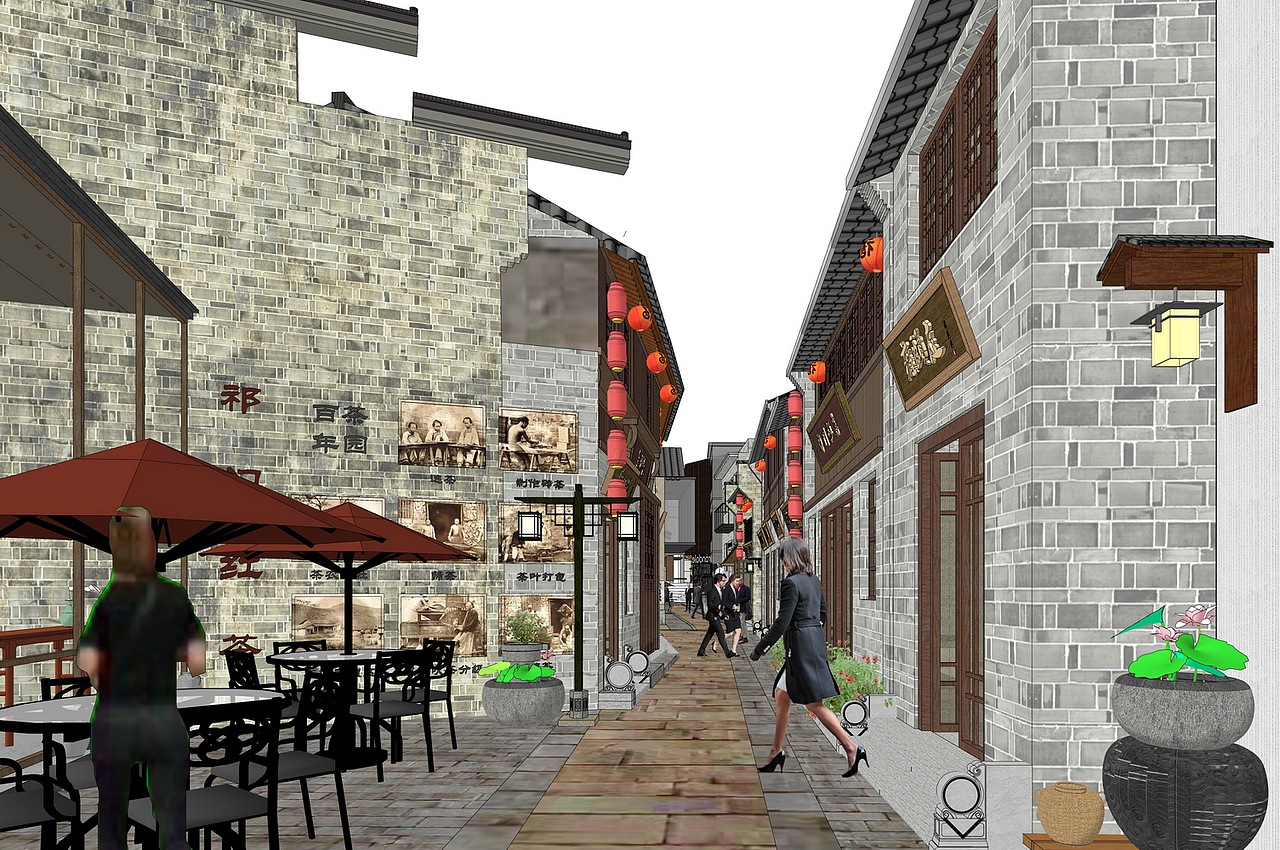 安徽祁门古镇商业街SU模型下载