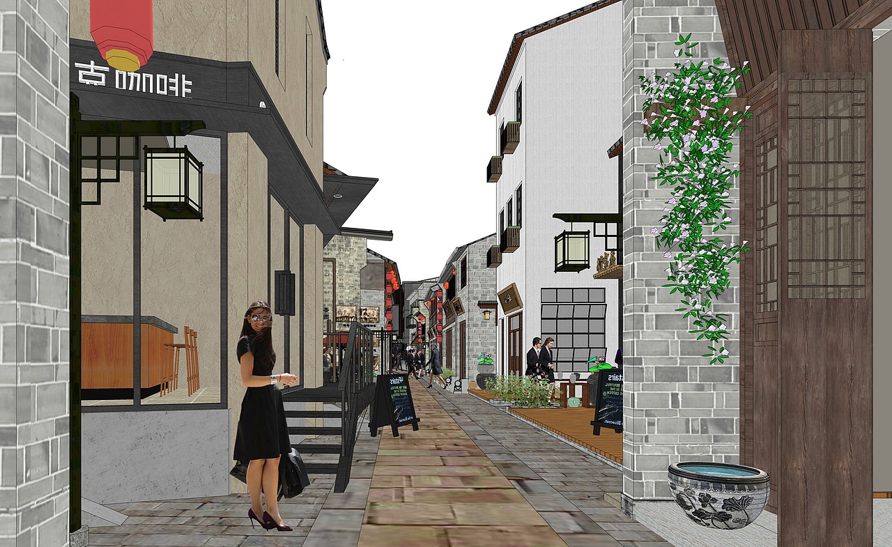 安徽祁门古镇商业街SU模型下载