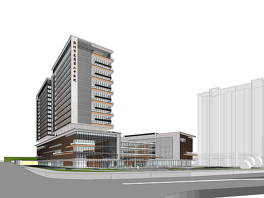 深圳市龙岗第二中医院SU模型下载