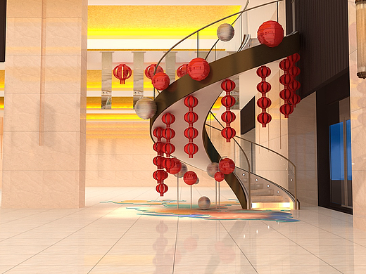 春节主题楼梯装饰设计3D效果图
