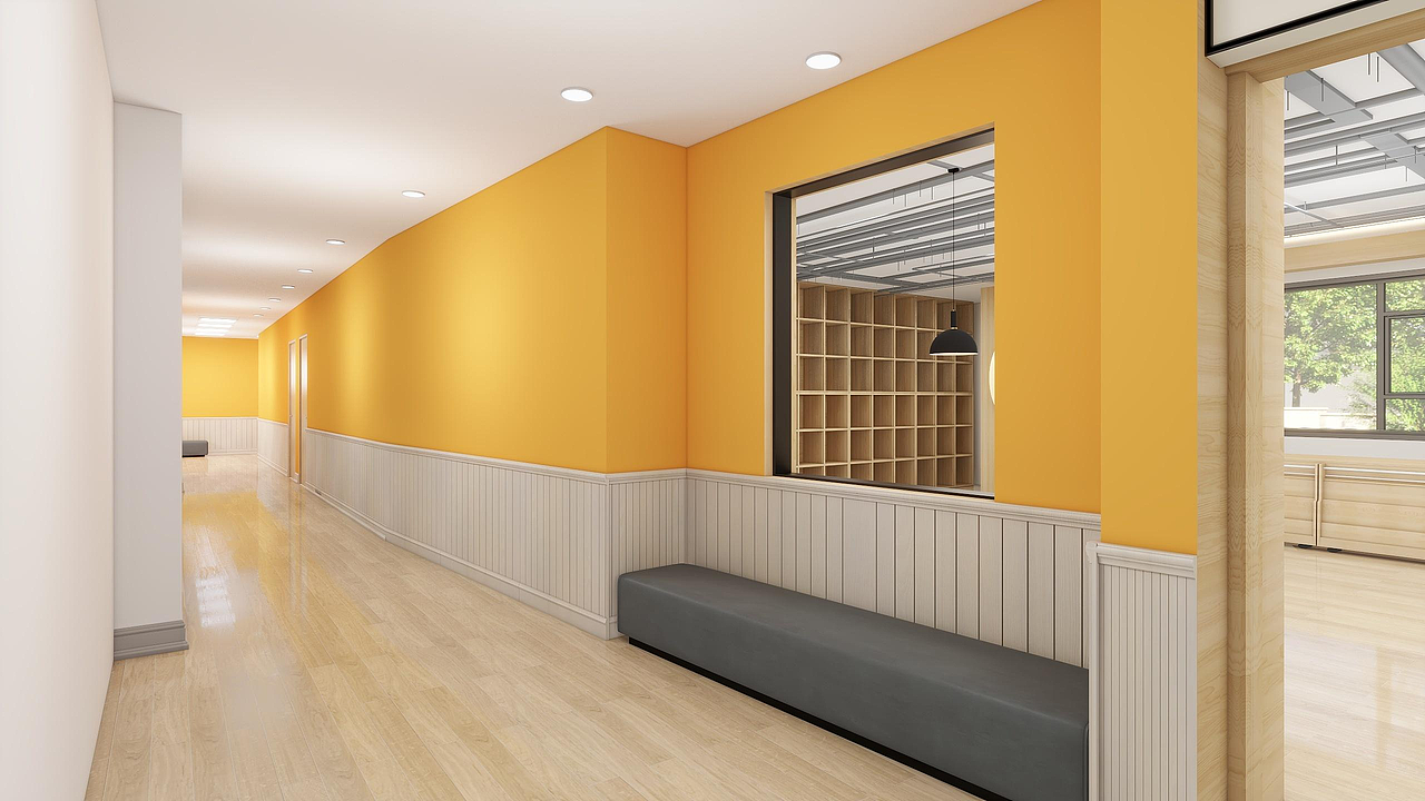 教育培训丨橙色为主搭配暖白色墙的儿童书店