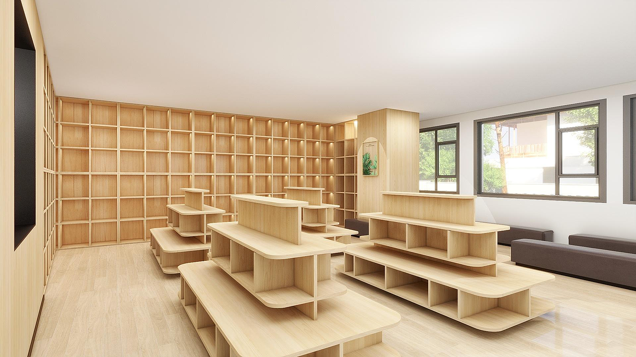 教育培训丨橙色为主搭配暖白色墙的儿童书店