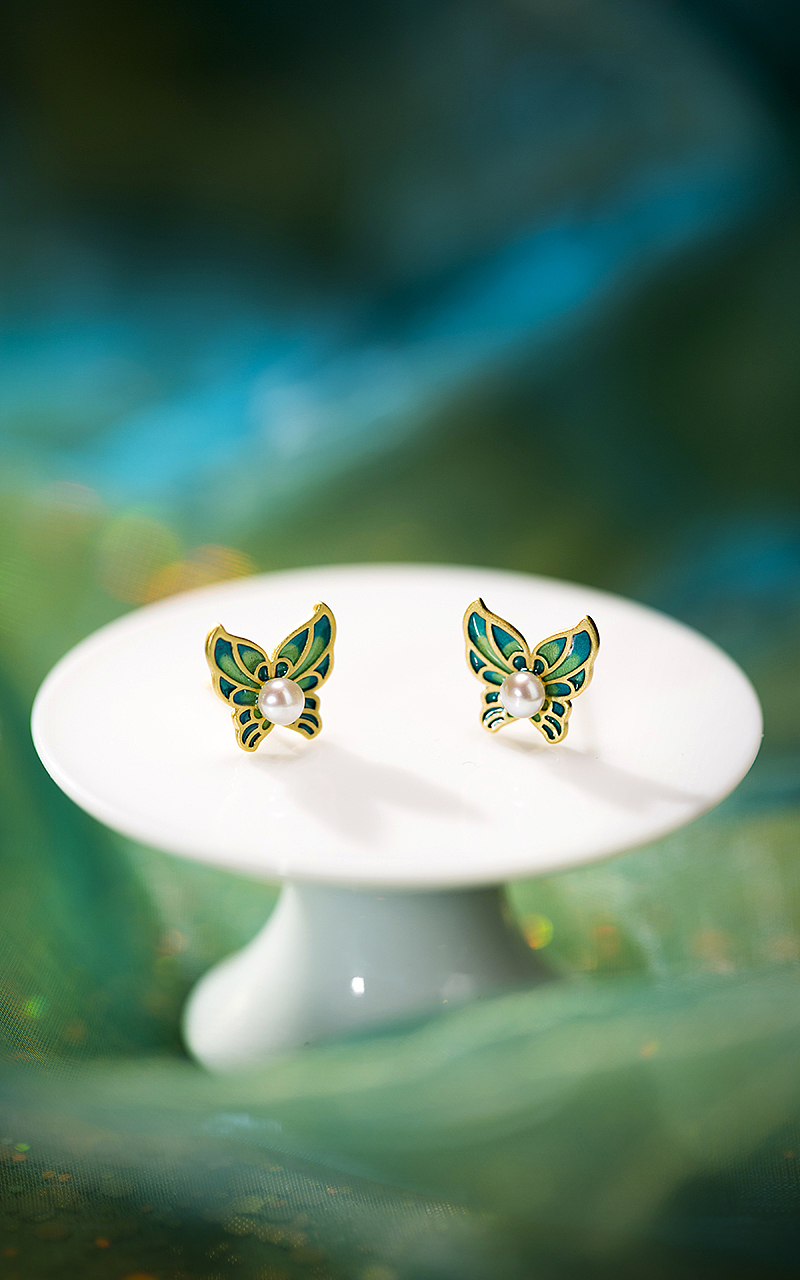 若在江南-琉璃珐琅蝴蝶耳钉
