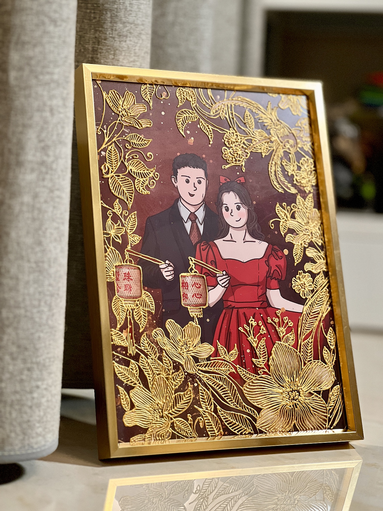花雕沥粉画作品:新婚礼物-01