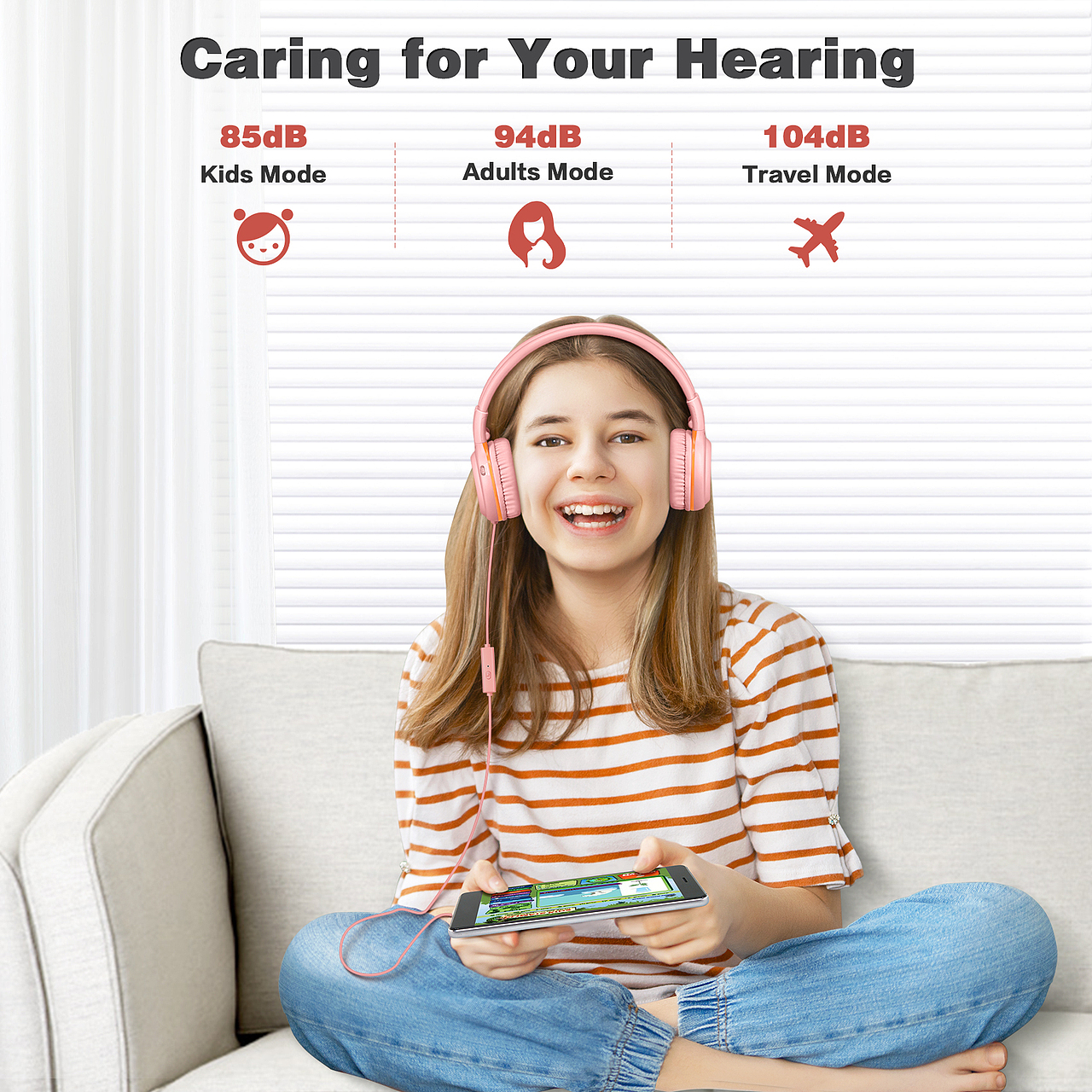 亚马逊儿童有线耳机listing图片独立站耳机主图