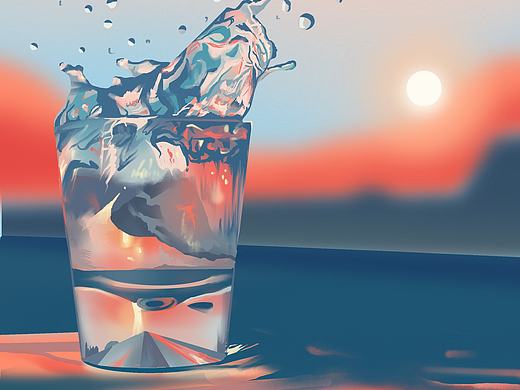 夕阳下的水