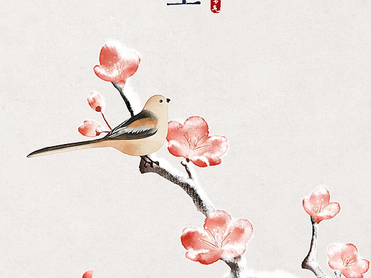 梅花插画——疏影横斜水清浅,暗香浮动月黄昏。