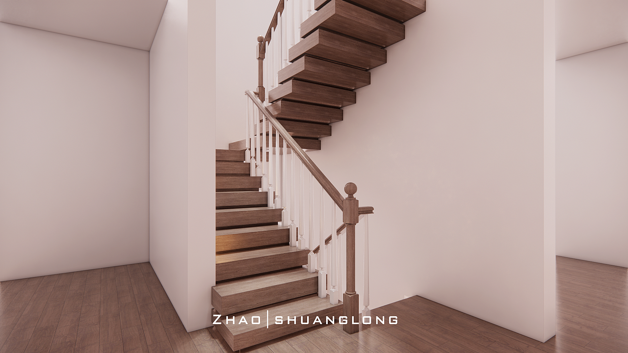 家装室内楼梯木栏杆扶手