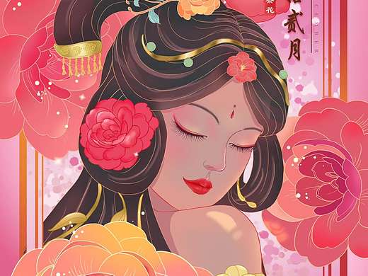 惊鸿一面 | 山茶花花神插画鉴赏✨