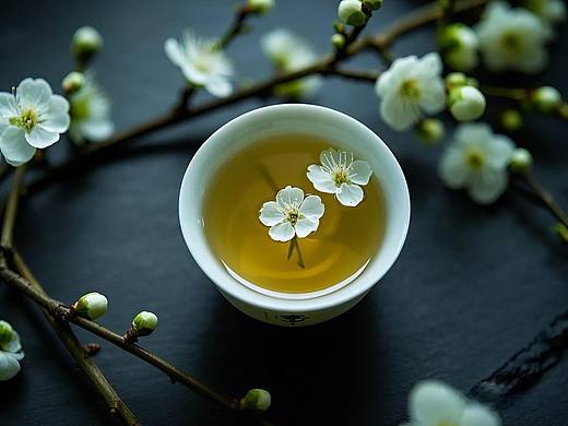 《茶中浮雪梅香韵，一口销魂韵无穷》