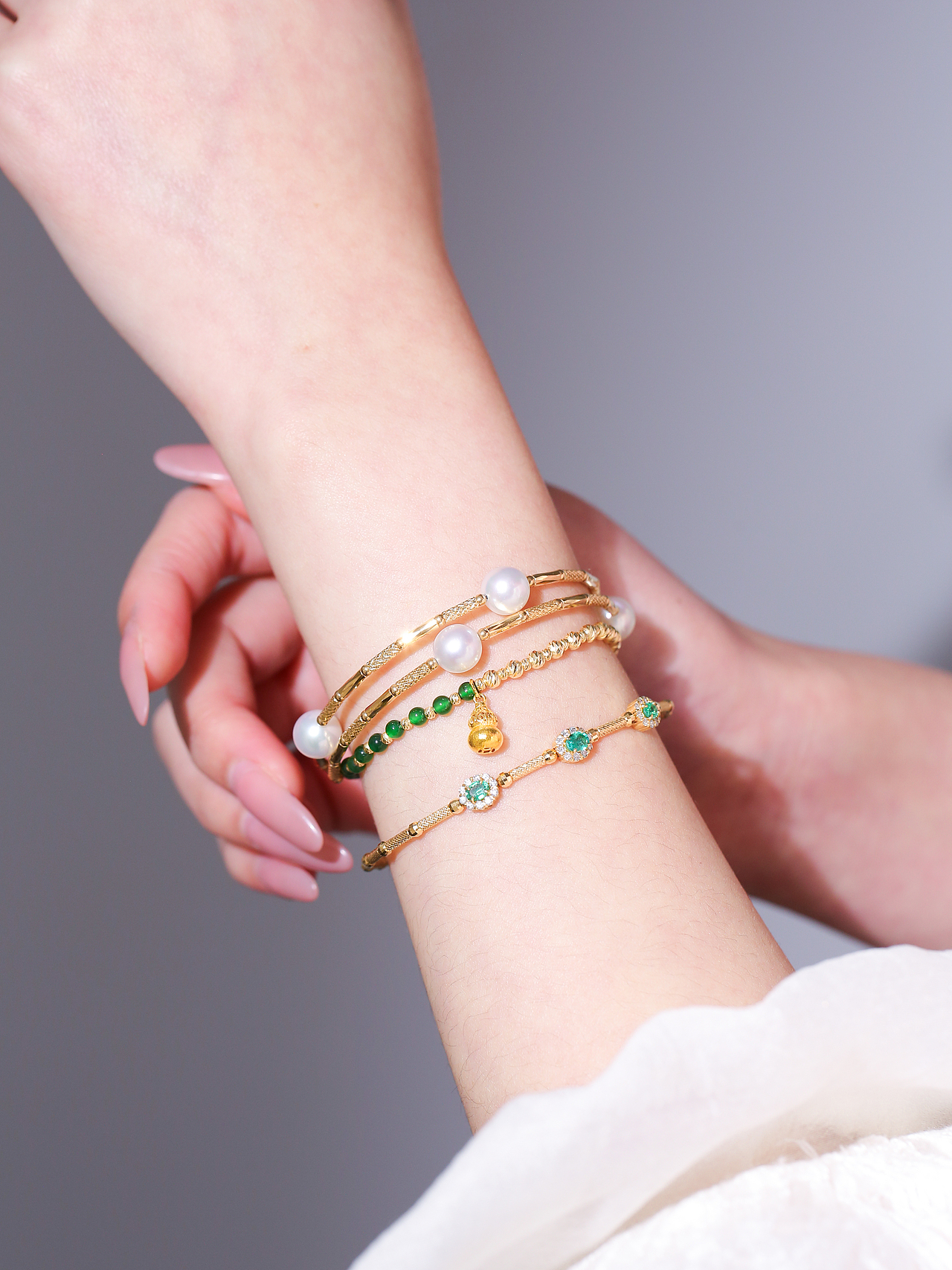 祖母绿18k金手镯