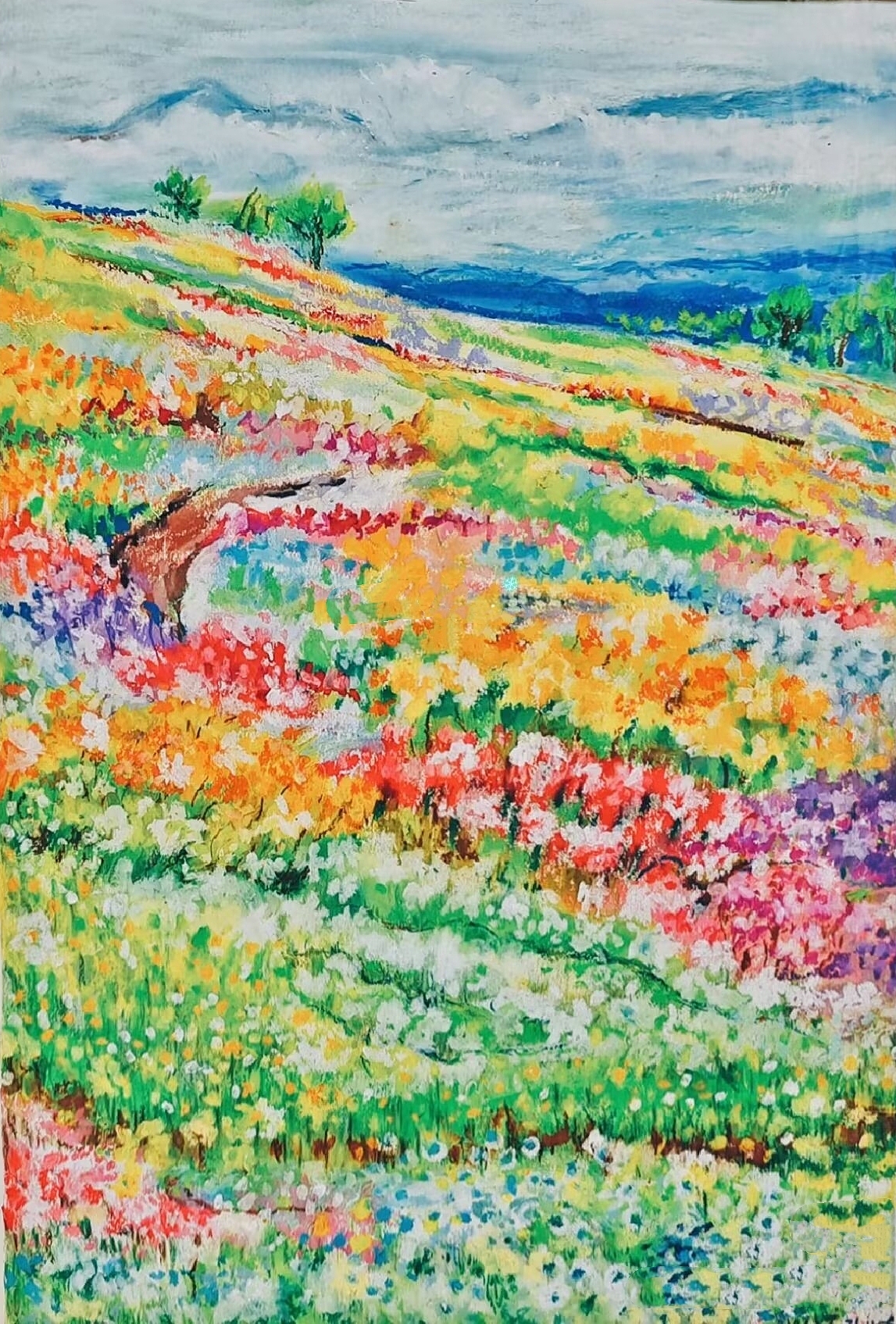 综合材料绘制，原创插画《遇见春天》。