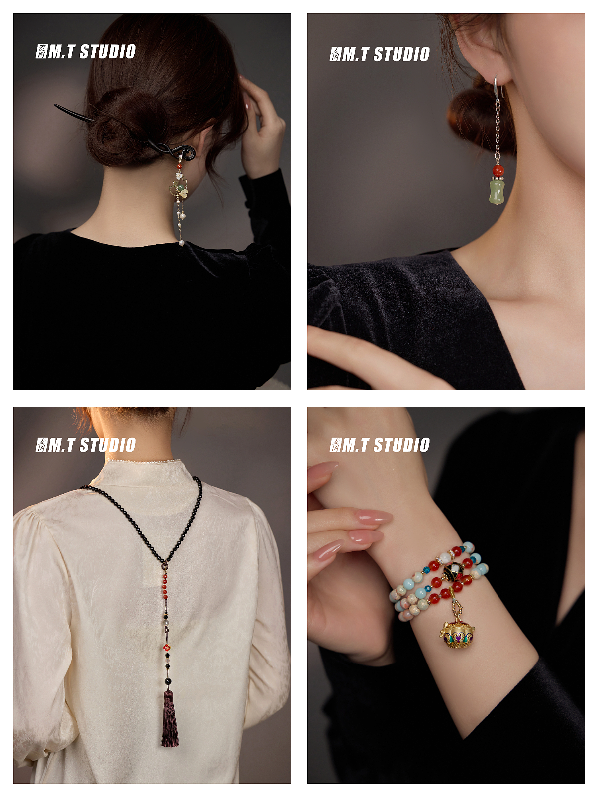 古风珠宝首饰发簪手串项链耳环流苏饰品模特图佩戴