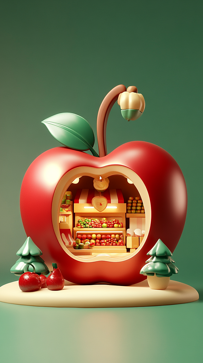 AI绘画——苹果店🍎（图ZMzgzMDM5OTU2） - 商业插画 - 站酷设计师人间欢喜客原创素材 - 站酷ZCOOL
