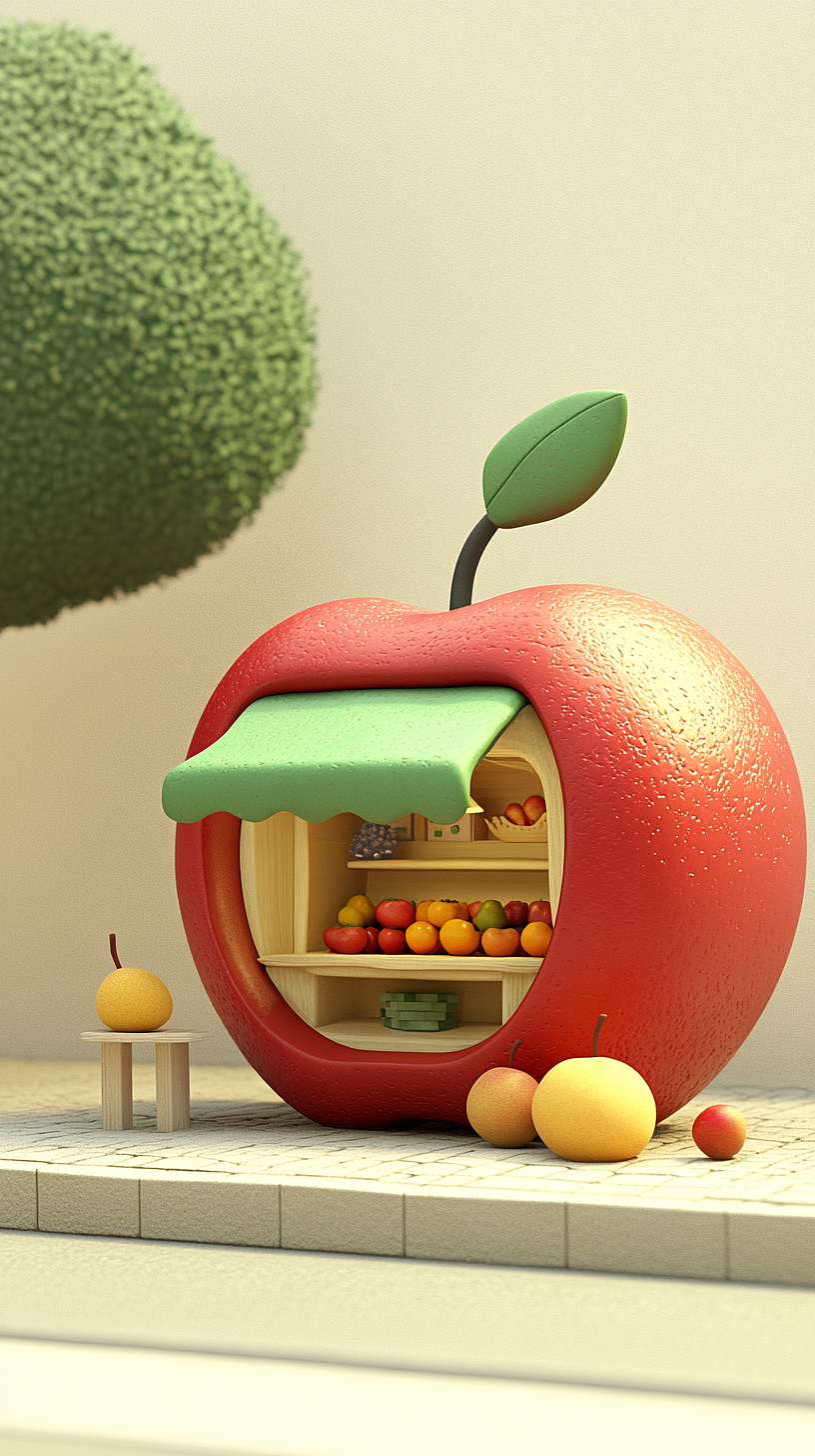 AI绘画——水果店创意苹果🍎（图ZMzgzMDQ5ODAw） - 商业插画 - 站酷设计师人间欢喜客原创素材 - 站酷ZCOOL