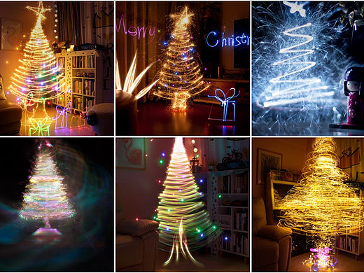 浪漫至死不渝，由光组成的闪亮圣诞树