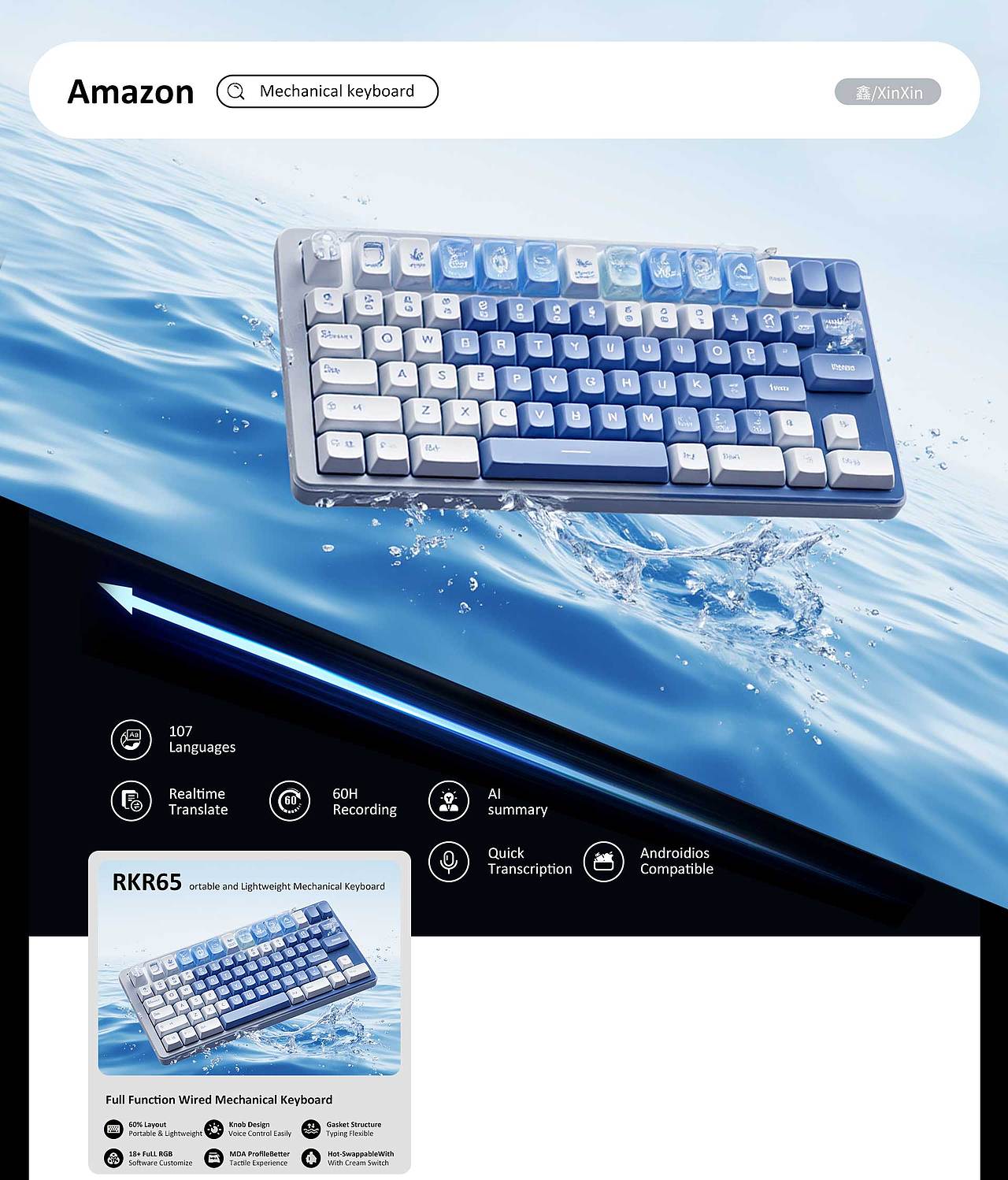 亚马逊蓝色键盘A+设计参考