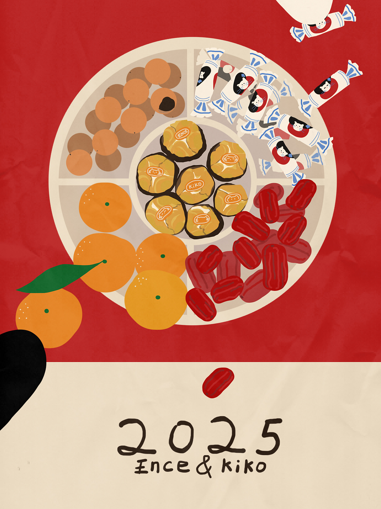 复古色调新春小猫系列插画