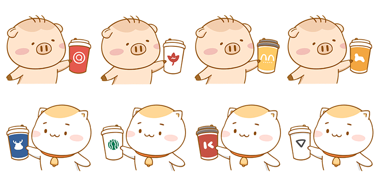 原创IP表情 | 咘猫与猪仁9喝咖啡篇（图ZMzgzMTgwNjAw） - IP形象 - 站酷设计师HekoLi原创素材 - 站酷ZCOOL