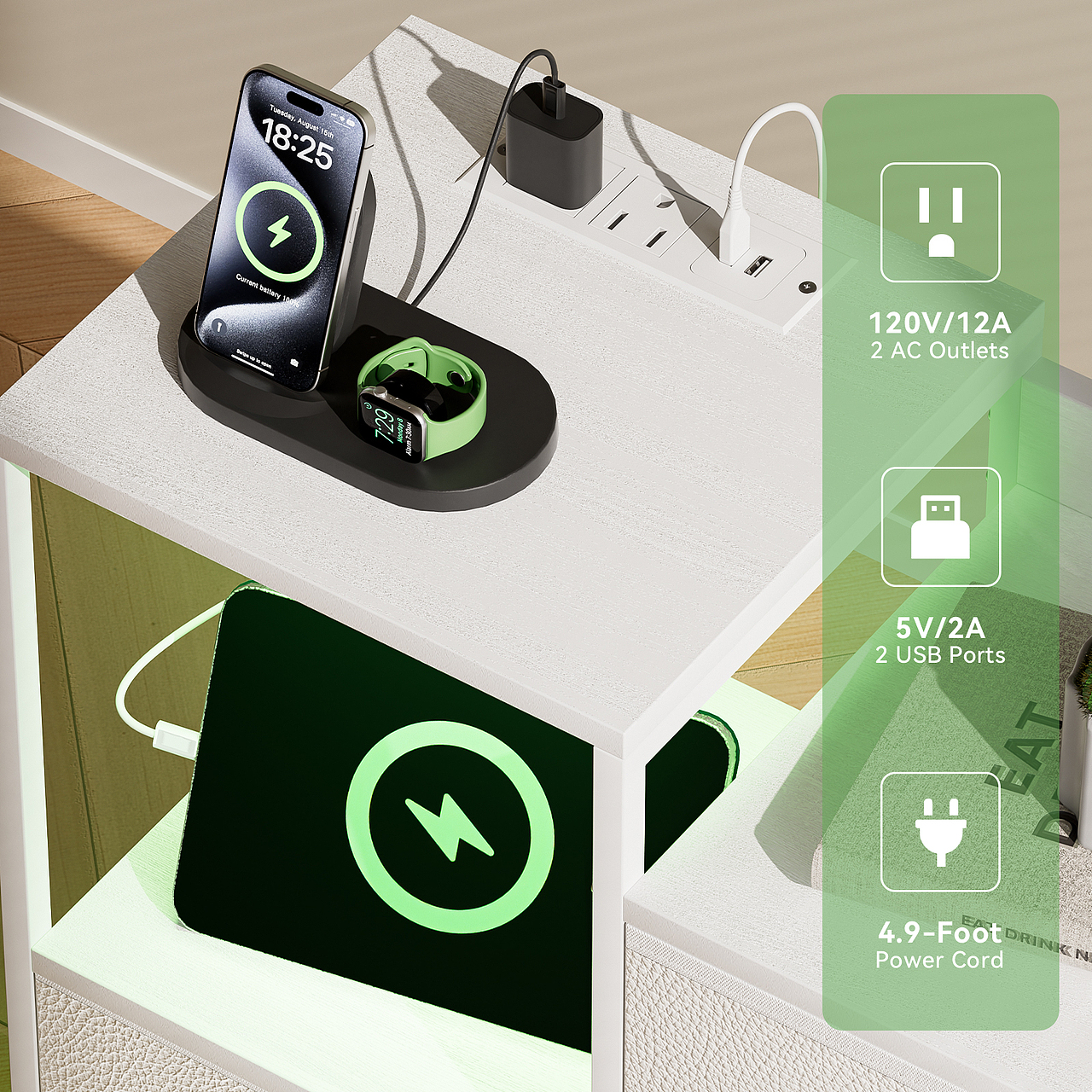 白色抽屉柜 2 层搁板