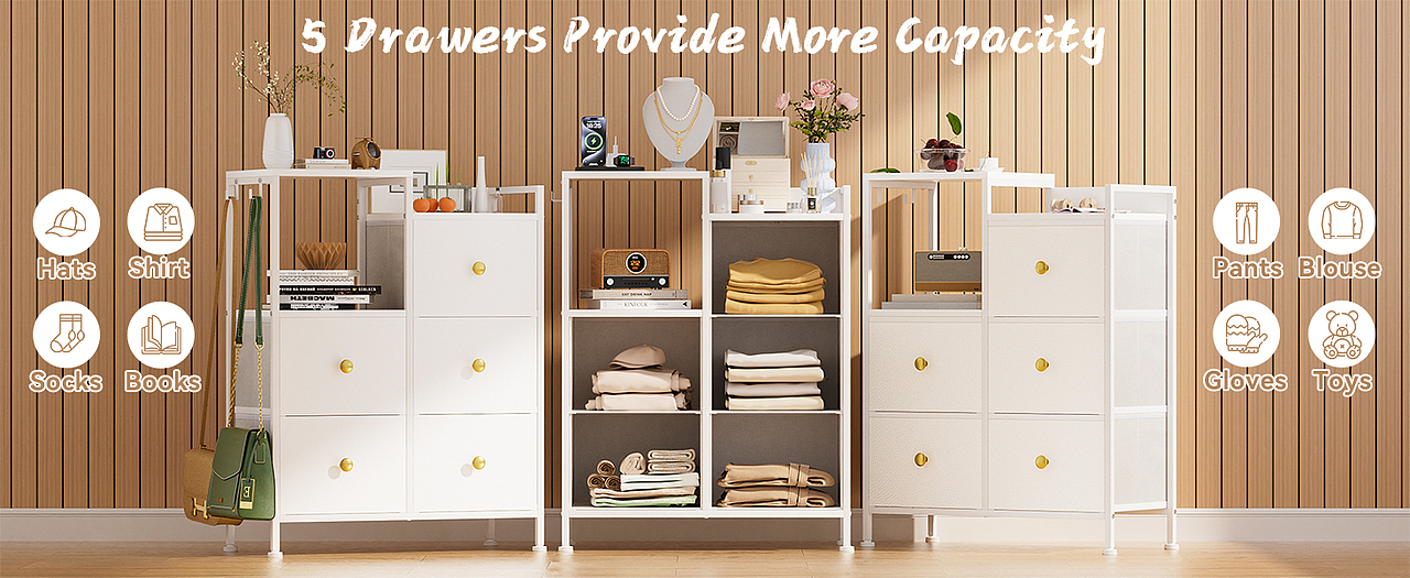 白色抽屉柜 2 层搁板