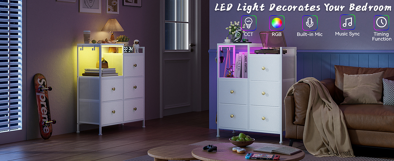 白色抽屉柜 2 层搁板