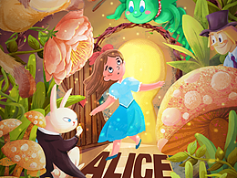 愛麗絲夢(mèng)游~繪本插畫封面練習(xí)