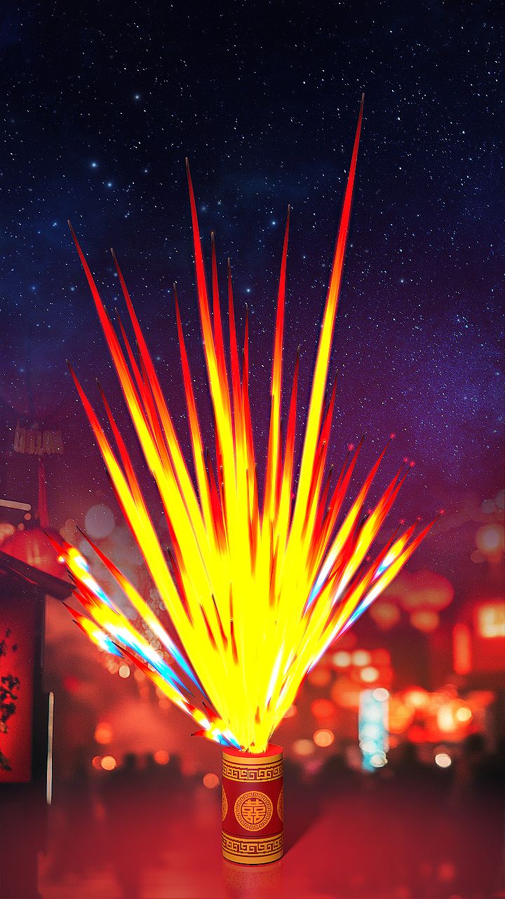 新年春节大吉快乐喜庆庆祝烟花灯笼夜晚