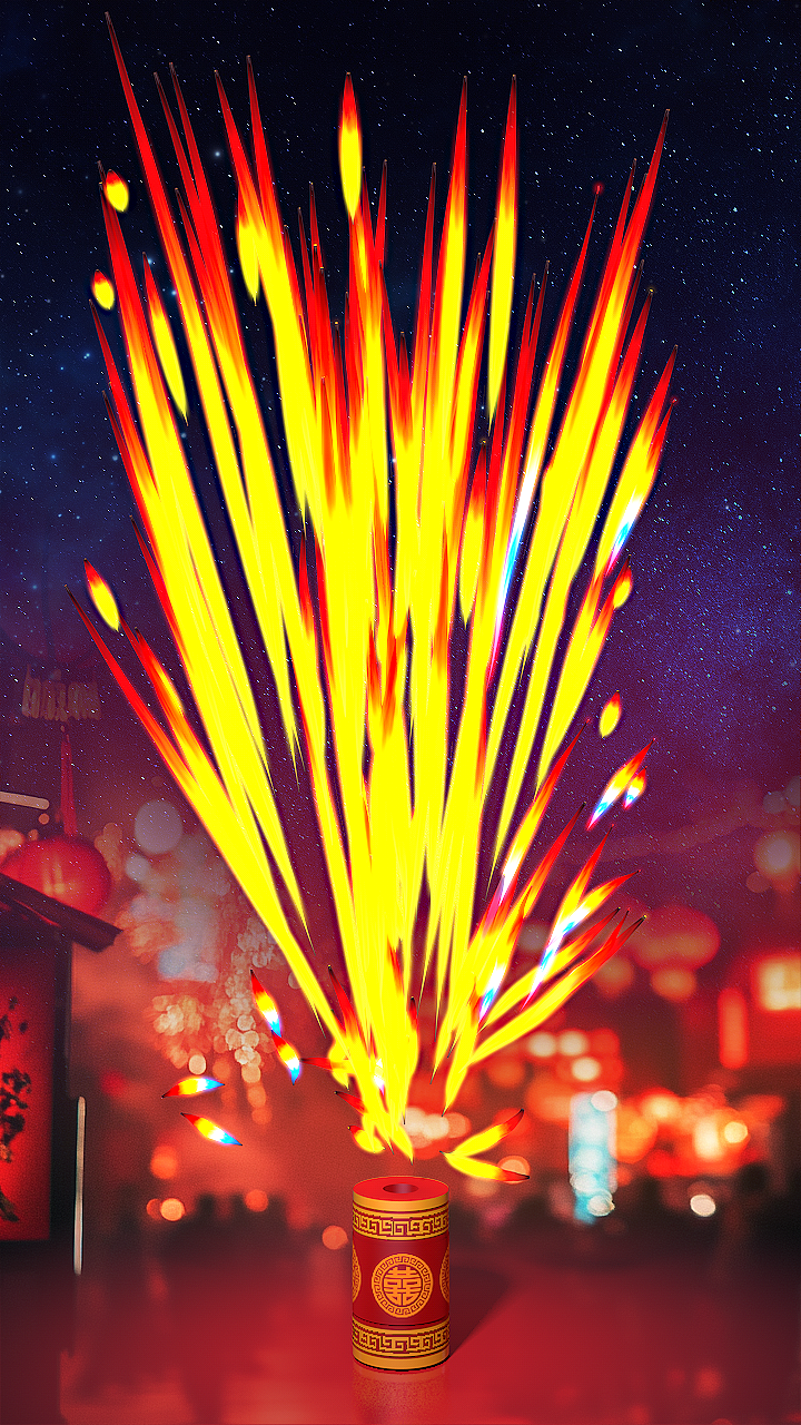 新年春节大吉快乐喜庆庆祝烟花灯笼夜晚