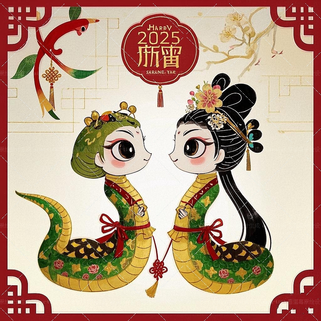 2025蛇年新春贴纸插画图案设计aigc原绘组图篇（图ZMzgzMzEwMjcy） - AI作品 - 站酷设计师雪里莓工作室原创素材 - 站酷ZCOOL